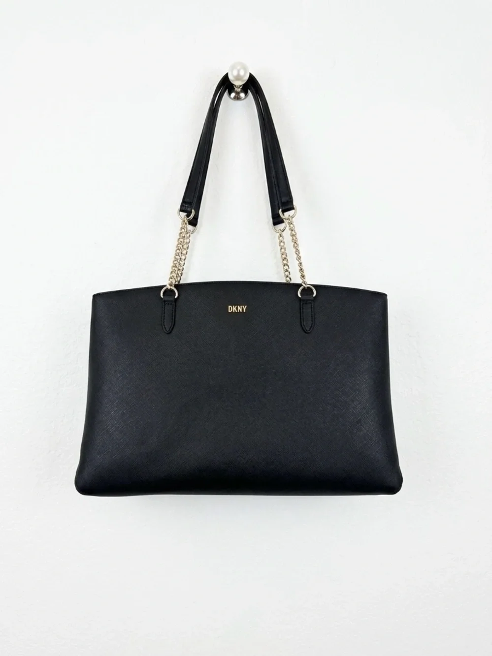 DKNY Black Tote with Gold Chain-Strap